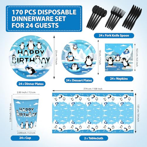 170 Pcs Penguin Birthday Party Supplies Set - Grencian