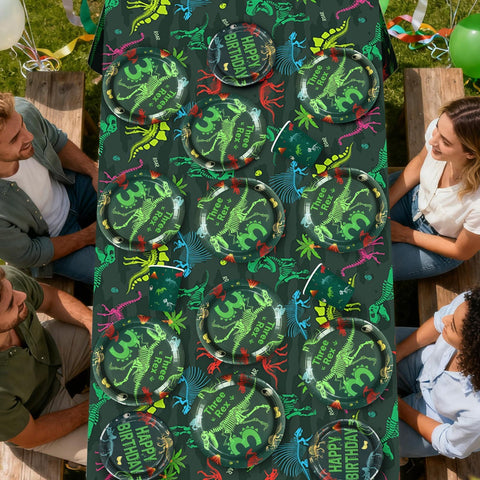170 Pcs Rex Dinosaur 3rd Birthday Plates Napkins Cups Forks Tablecloth - Grencian