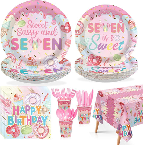 170Pcs Sweet Sassy and 7 Birthday Party Decorations Tableware Serves 24 - Grencian