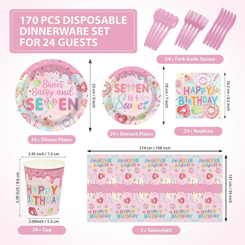 170Pcs Sweet Sassy and 7 Birthday Party Decorations Tableware Serves 24 - Grencian