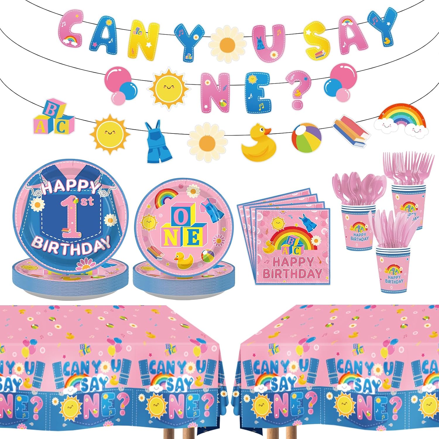 171 Pcs English Teacher 1st Birthday Party Decorations Serves 24 - Grencian