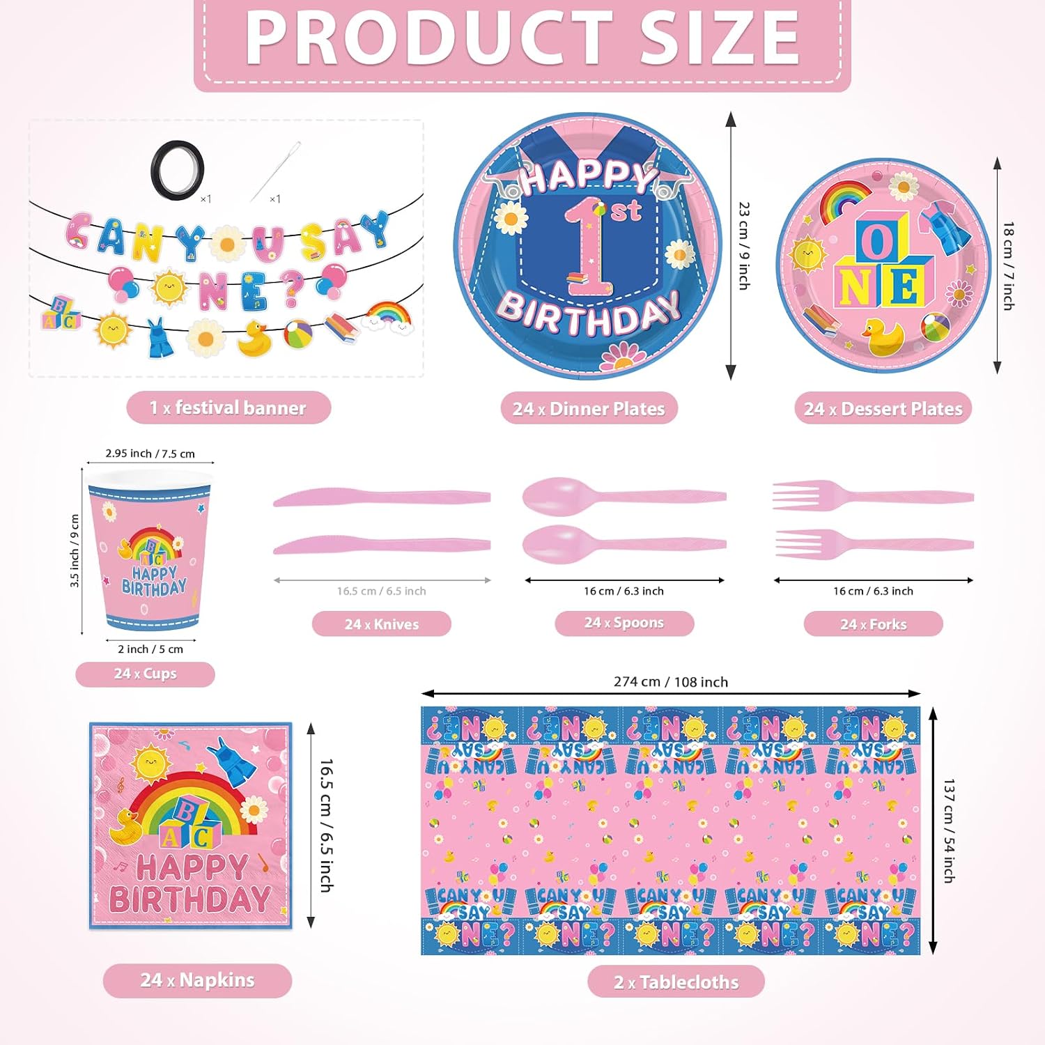 171 Pcs English Teacher 1st Birthday Party Decorations Serves 24 - Grencian