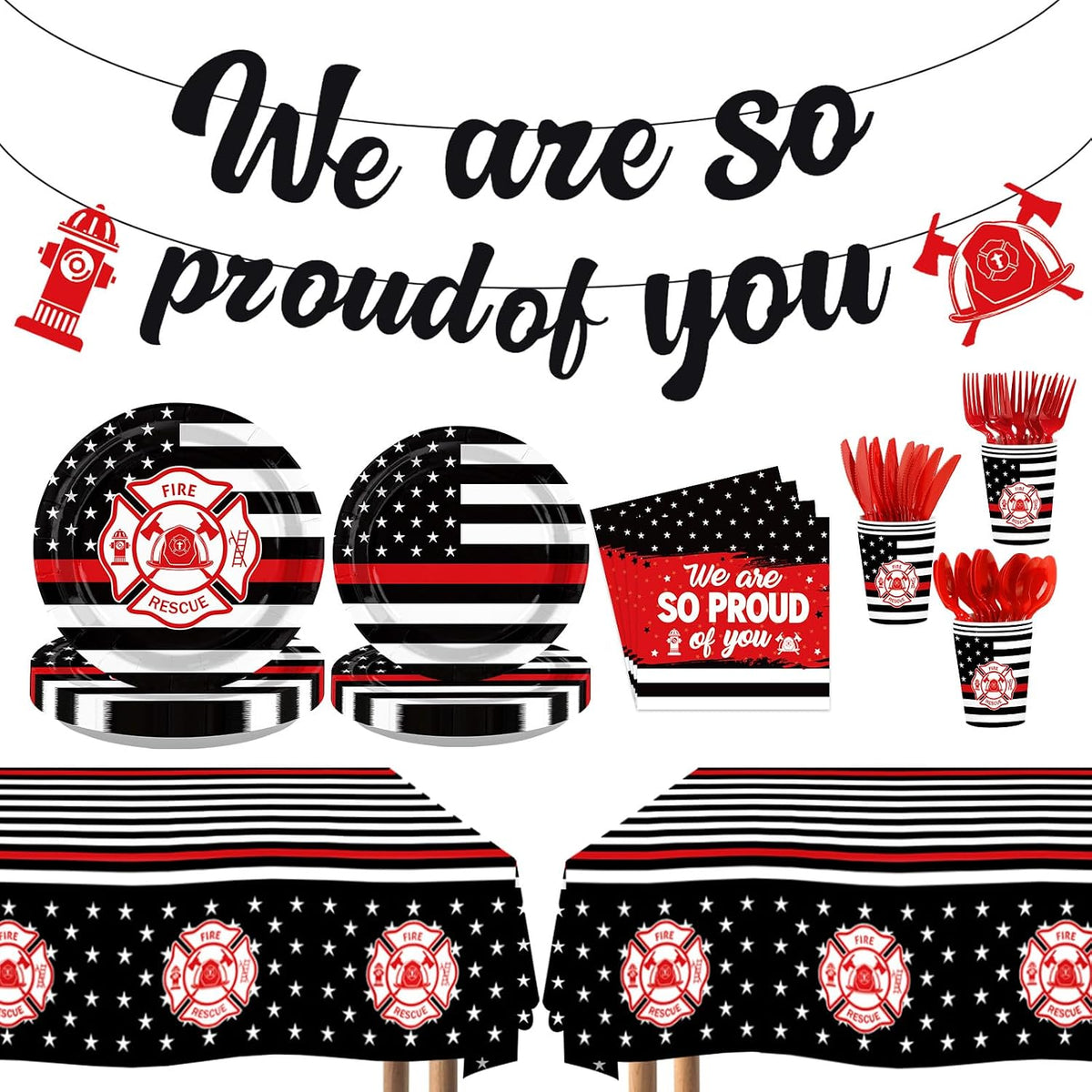 171 Pcs Firefighter Party Decorations Serves 24 - Grencian