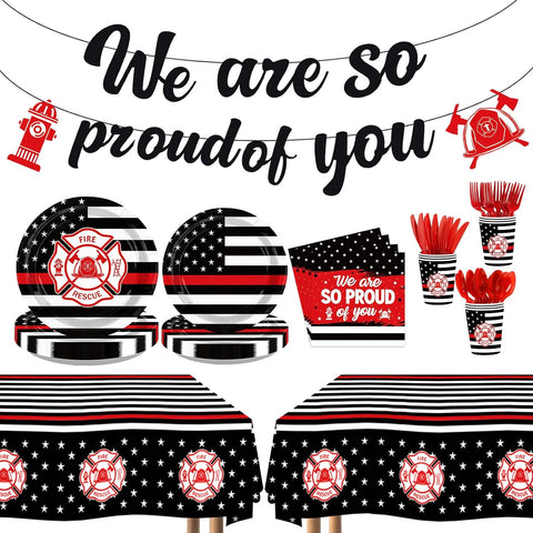 171 Pcs Firefighter Party Decorations Serves 24 - Grencian