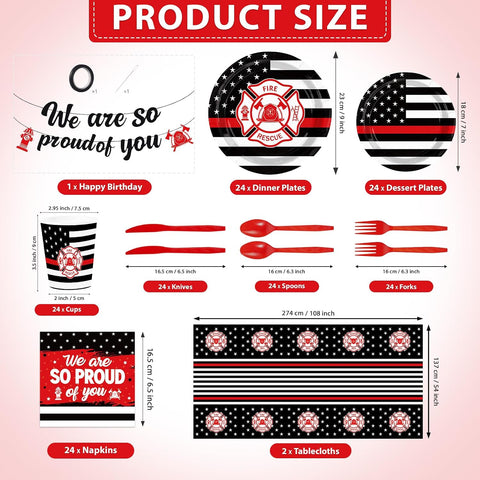 171 Pcs Firefighter Party Decorations Serves 24 - Grencian