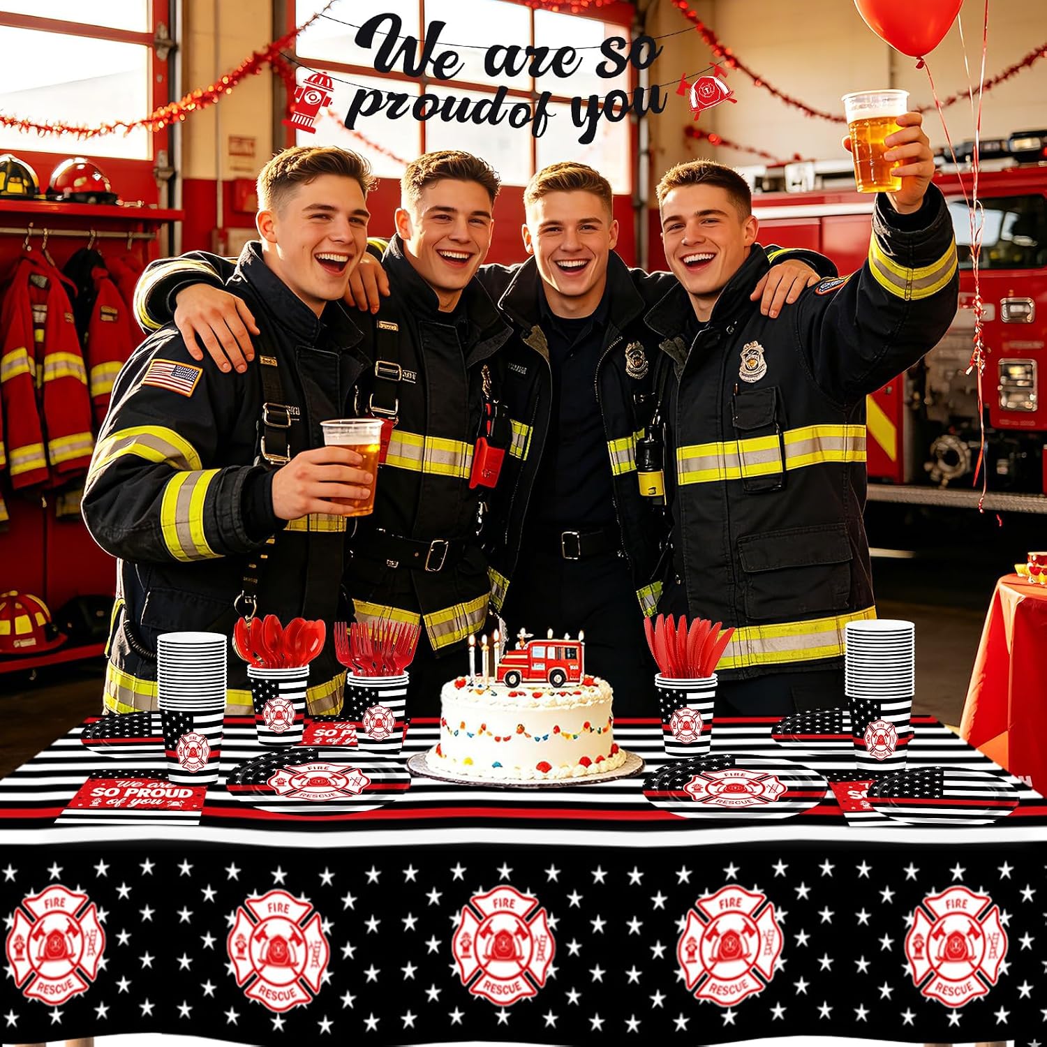 171 Pcs Firefighter Party Decorations Serves 24 - Grencian