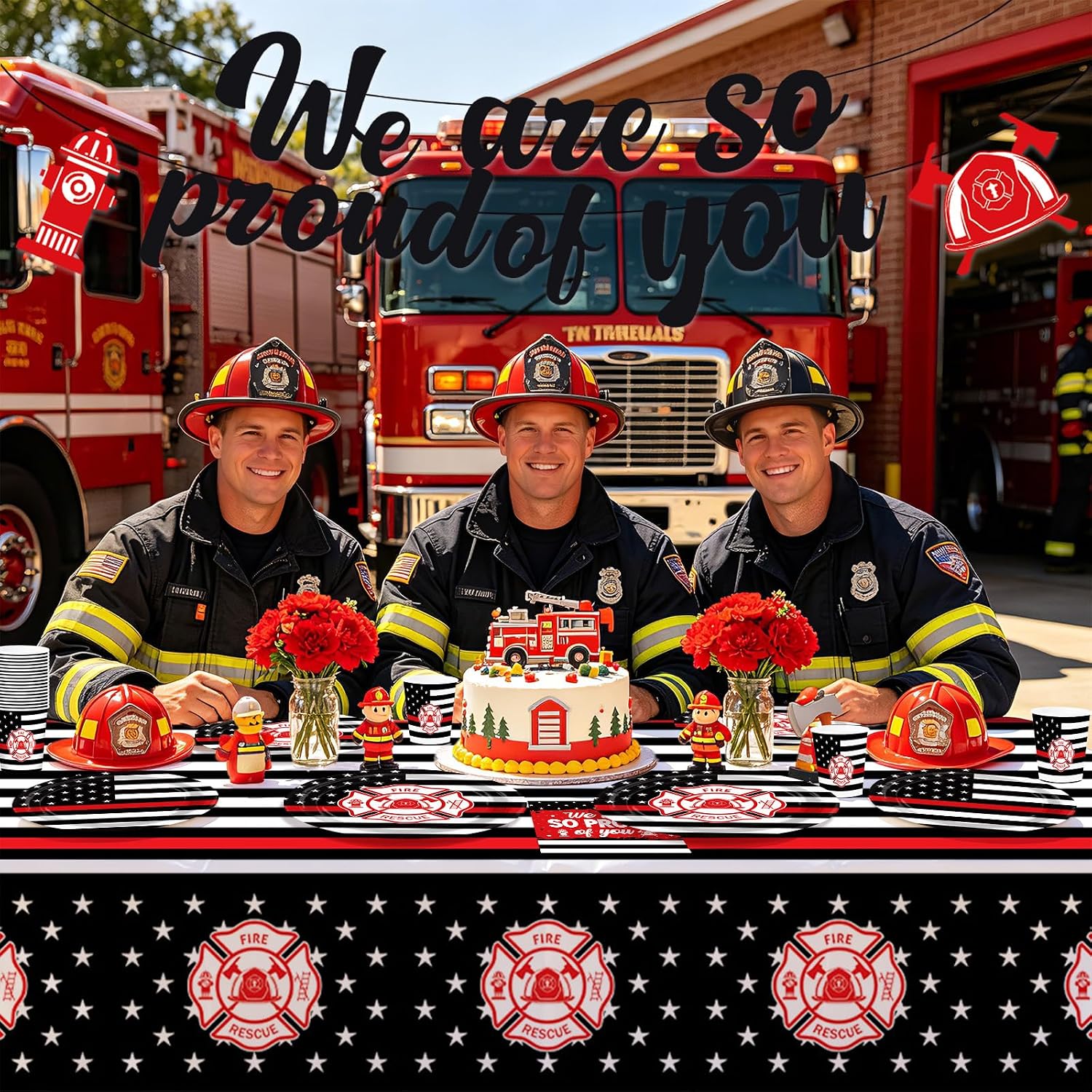 171 Pcs Firefighter Party Decorations Serves 24 - Grencian