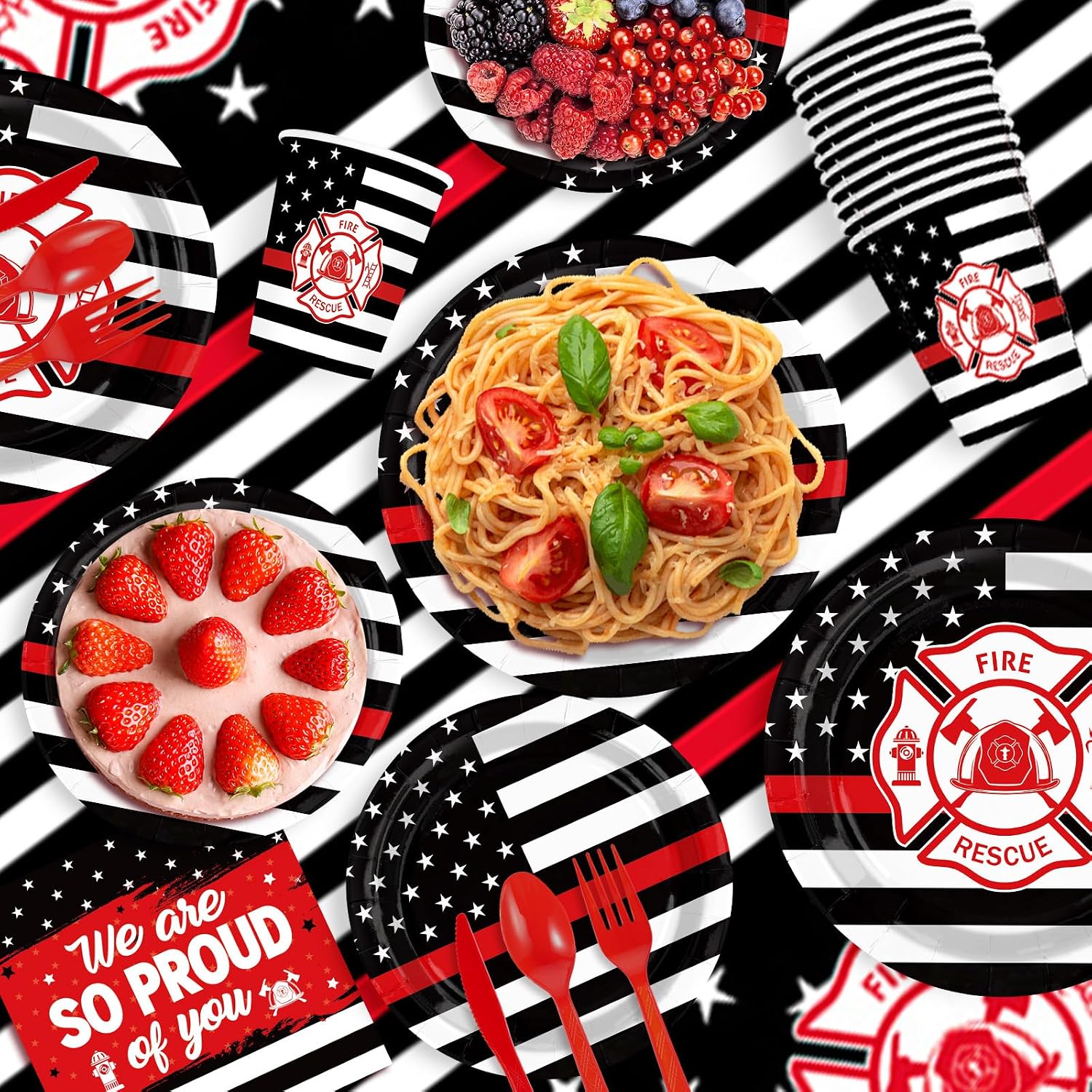 171 Pcs Firefighter Party Decorations Serves 24 - Grencian