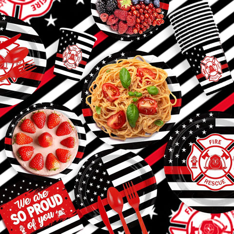 171 Pcs Firefighter Party Decorations Serves 24 - Grencian