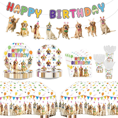 171 Pcs Golden Retriever Birthday Party Supplies Serves 24 - Grencian