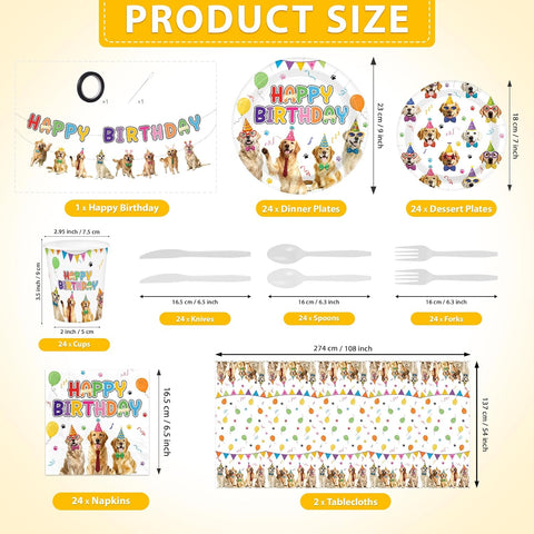 171 Pcs Golden Retriever Birthday Party Supplies Serves 24 - Grencian
