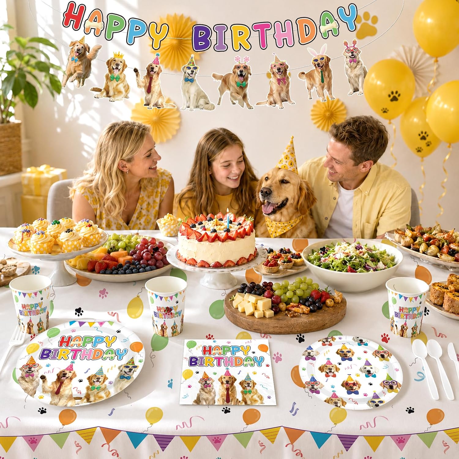 171 Pcs Golden Retriever Birthday Party Supplies Serves 24 - Grencian