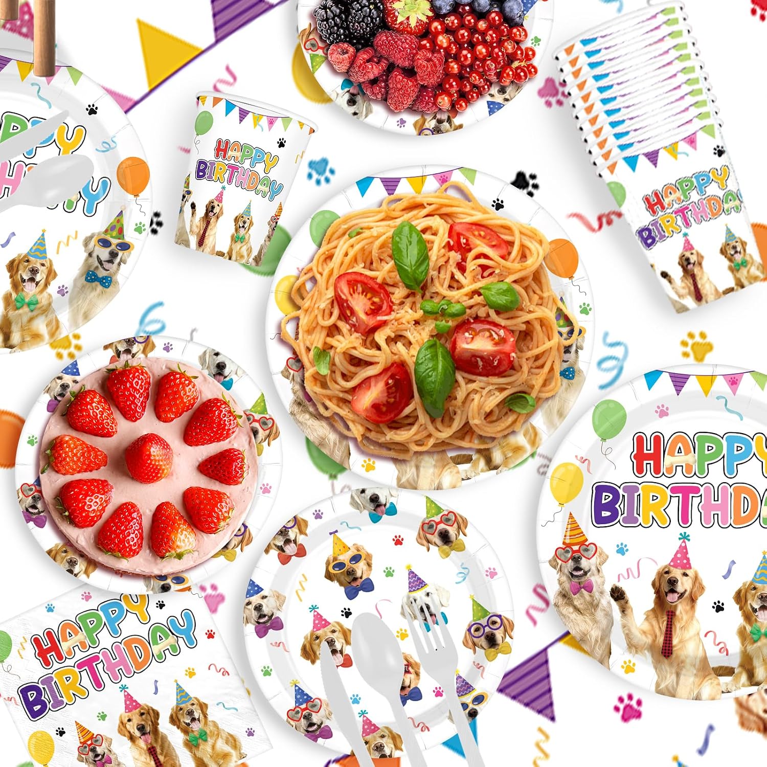 171 Pcs Golden Retriever Birthday Party Supplies Serves 24 - Grencian