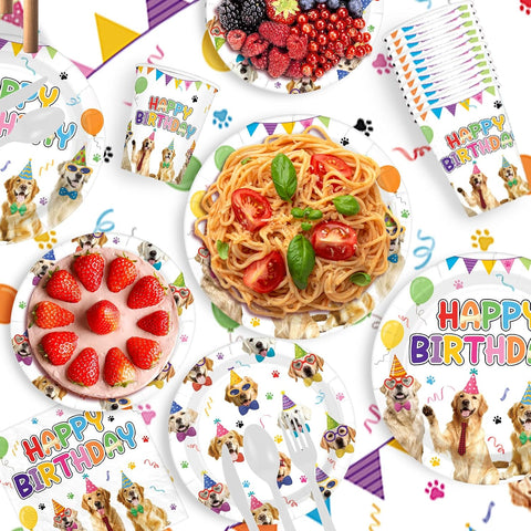 171 Pcs Golden Retriever Birthday Party Supplies Serves 24 - Grencian