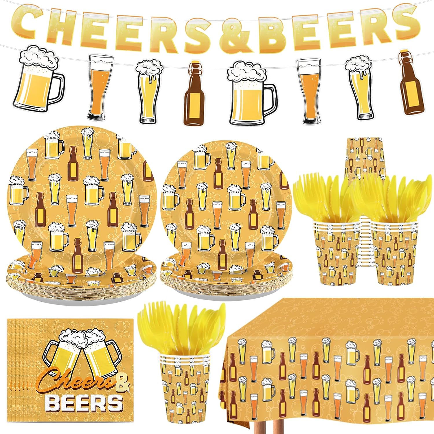 171Pcs Cheers and Beers Party Supplies for Men Serves 24 - Grencian
