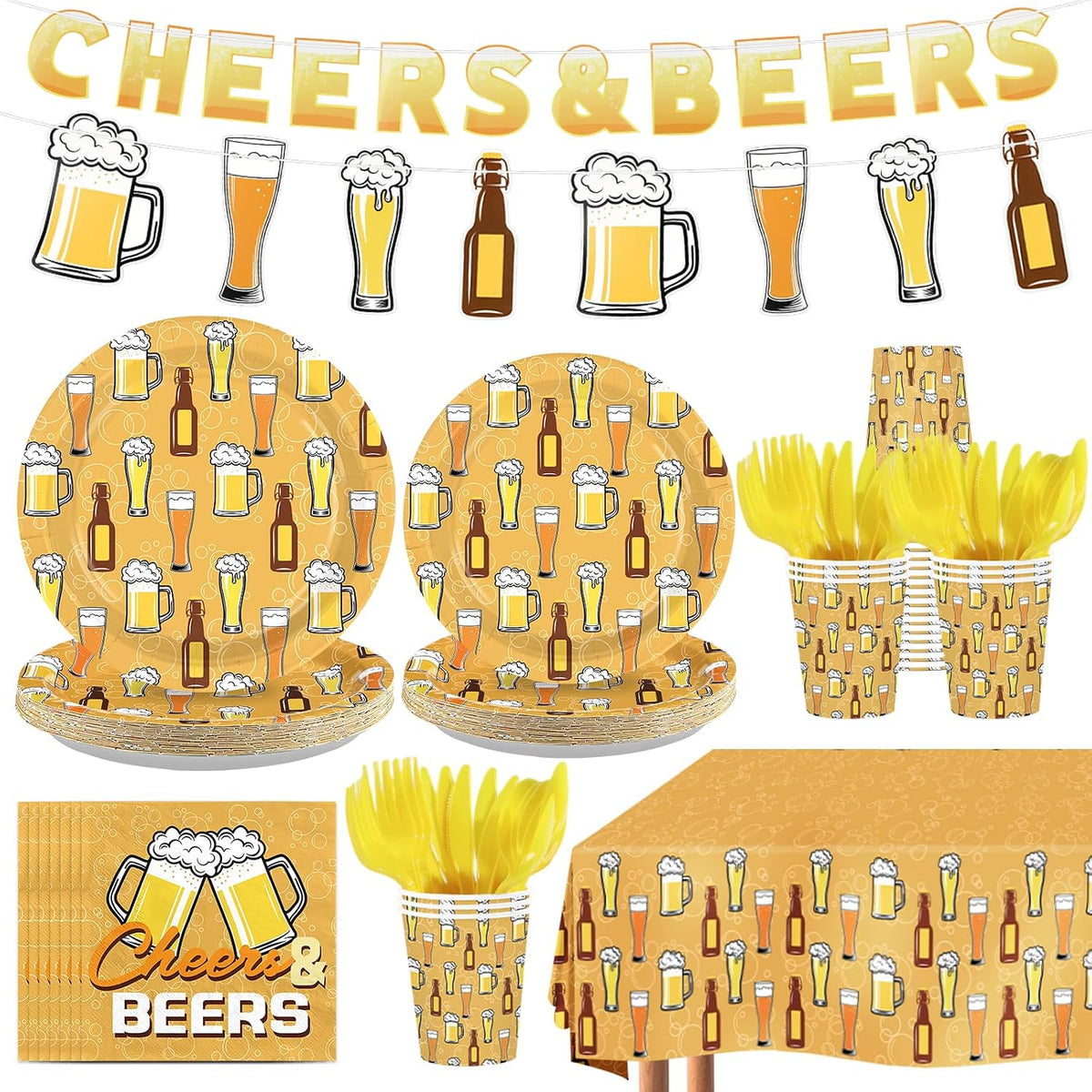 171Pcs Cheers and Beers Party Supplies for Men Serves 24 - Grencian