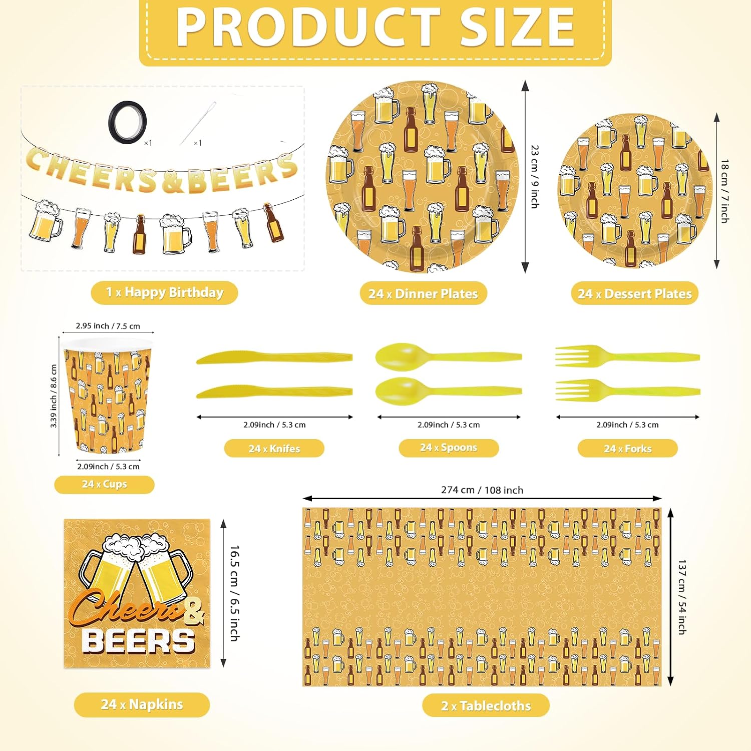 171Pcs Cheers and Beers Party Supplies for Men Serves 24 - Grencian