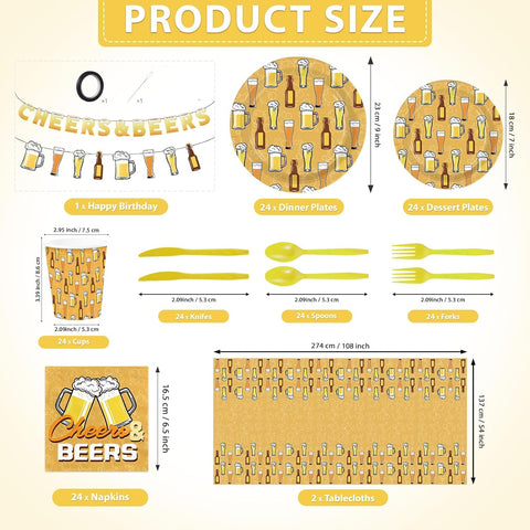 171Pcs Cheers and Beers Party Supplies for Men Serves 24 - Grencian