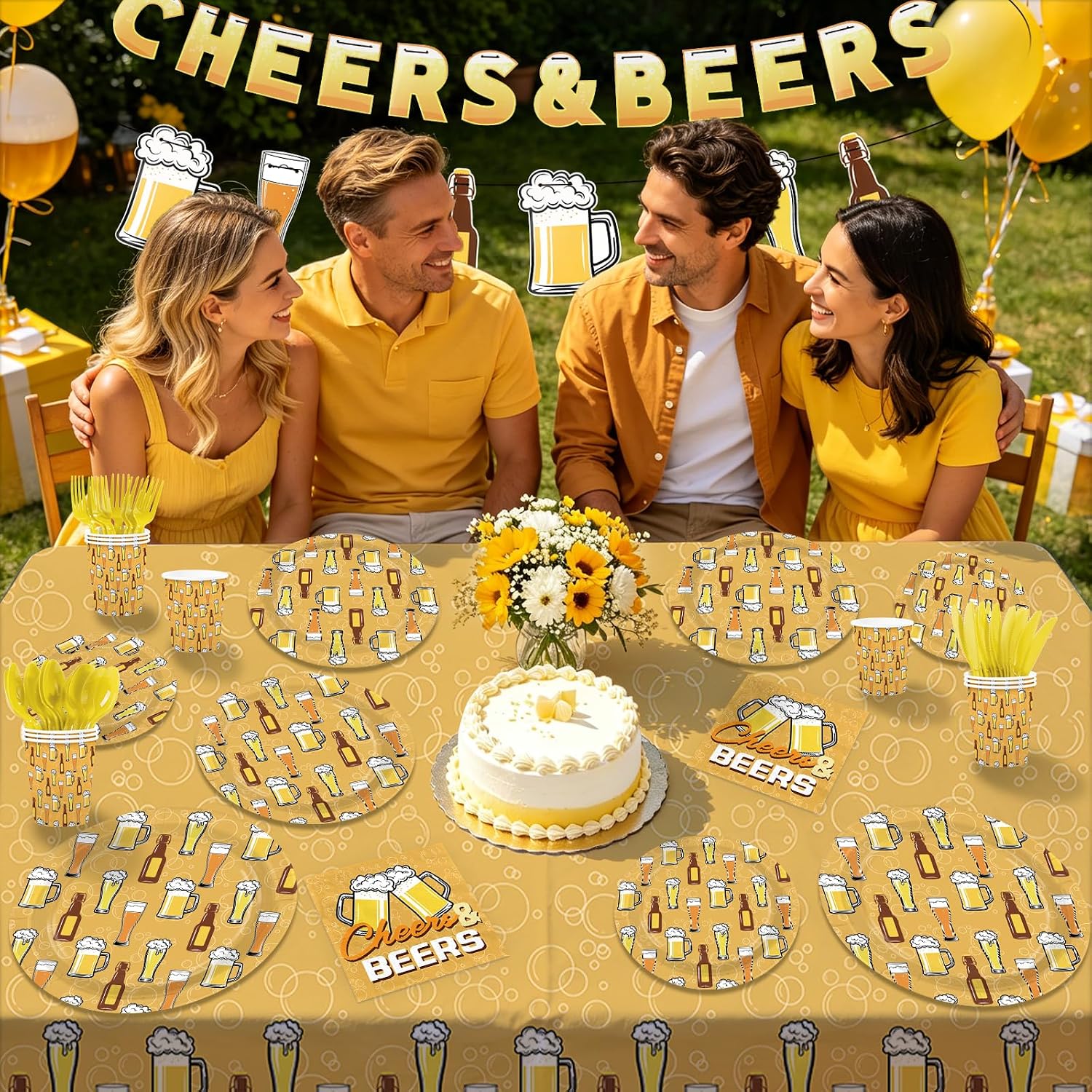 171Pcs Cheers and Beers Party Supplies for Men Serves 24 - Grencian