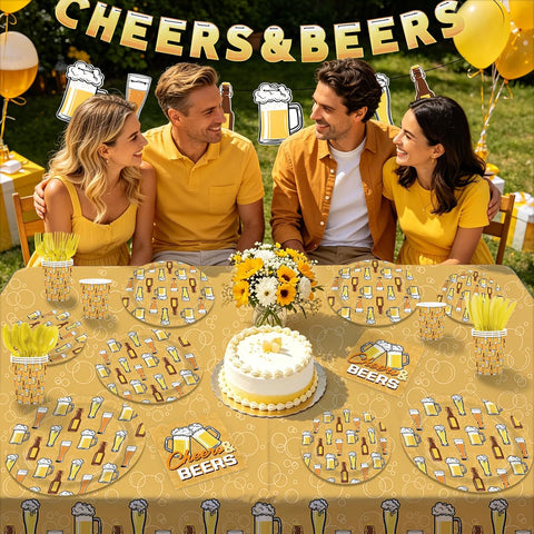 171Pcs Cheers and Beers Party Supplies for Men Serves 24 - Grencian