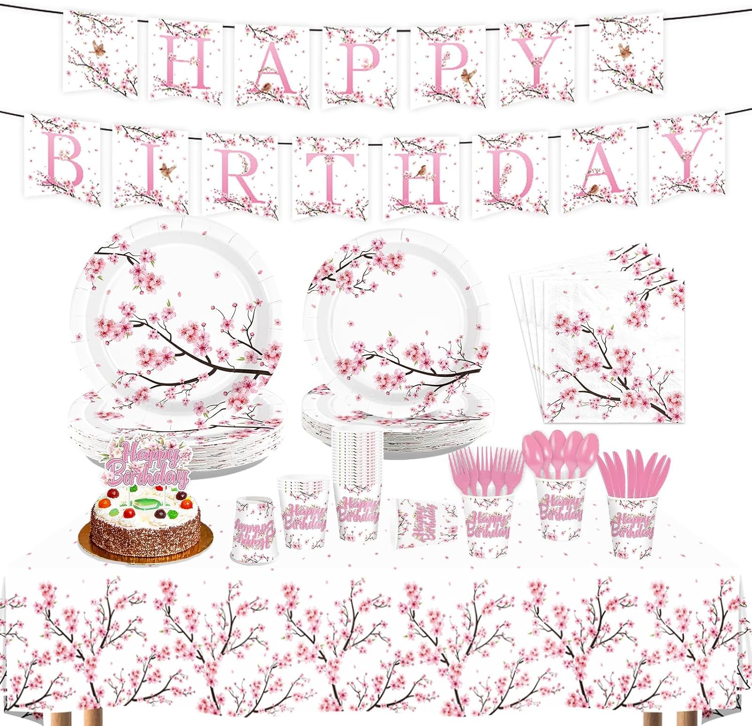 171Pcs Cherry Blossom Japanese Party Decorations Serves 24 - Grencian