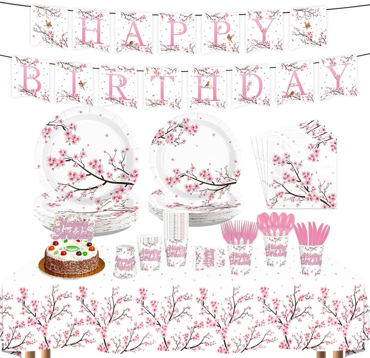 171Pcs Cherry Blossom Japanese Party Decorations Serves 24 - Grencian