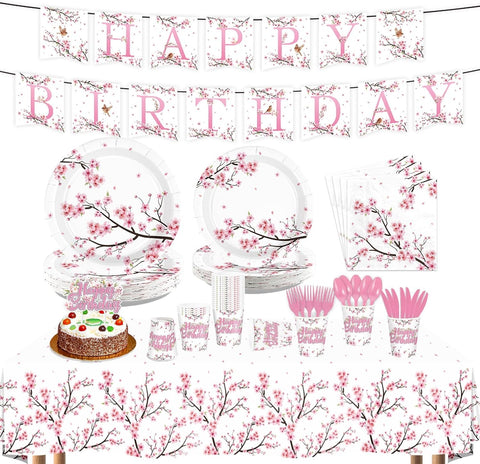 171Pcs Cherry Blossom Japanese Party Decorations Serves 24 - Grencian