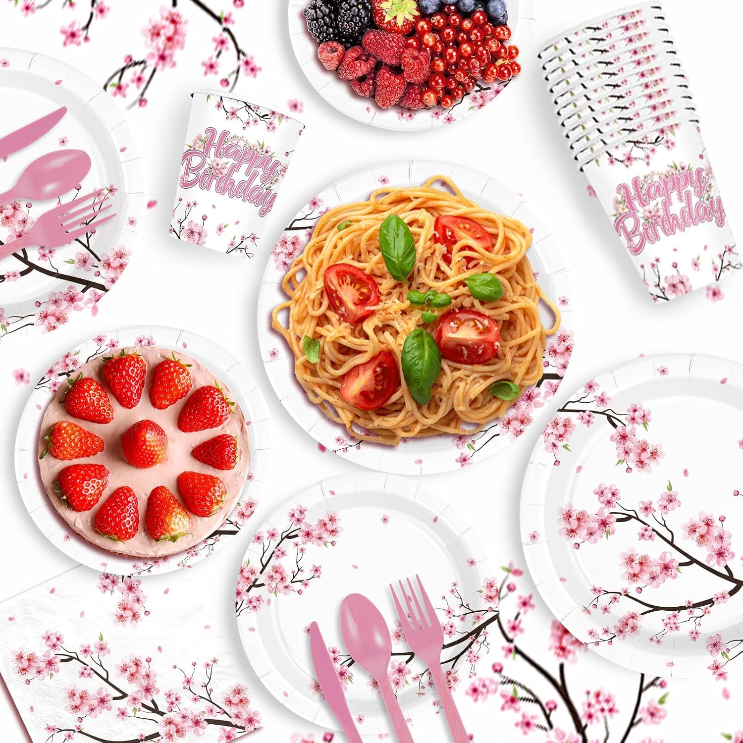 171Pcs Cherry Blossom Japanese Party Decorations Serves 24 - Grencian