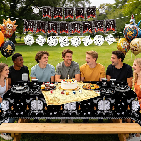 171Pcs D20 Dice Party Supplies - Dungeons Dragons Game Tableware Set with Plates Napkins Cups Tablecloth Banner Serves 24 - Grencian