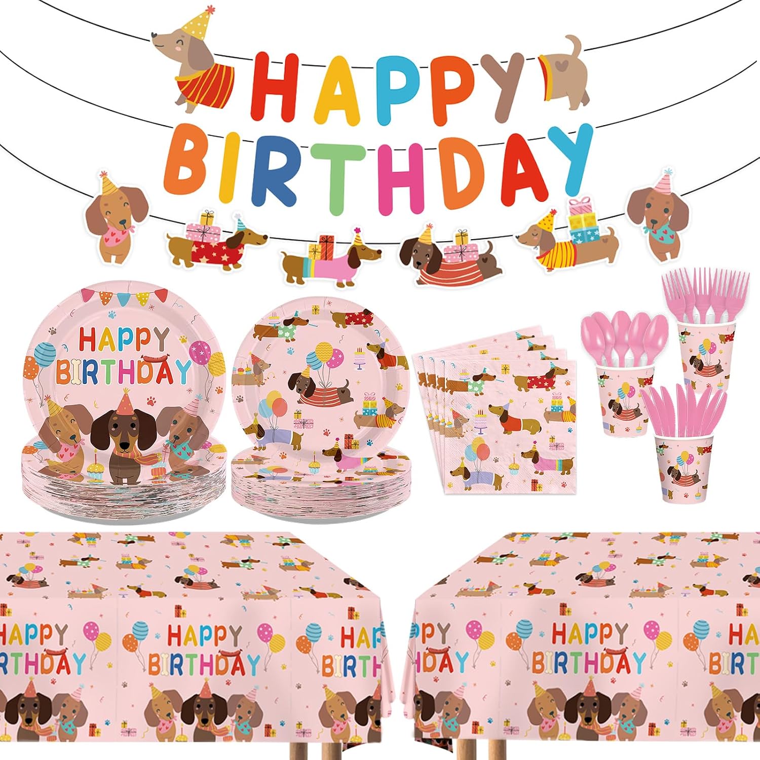 171Pcs Dachshund Dog Birthday Party Decorations Serves 24 - Grencian