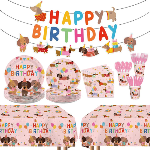 171Pcs Dachshund Dog Birthday Party Decorations Serves 24 - Grencian