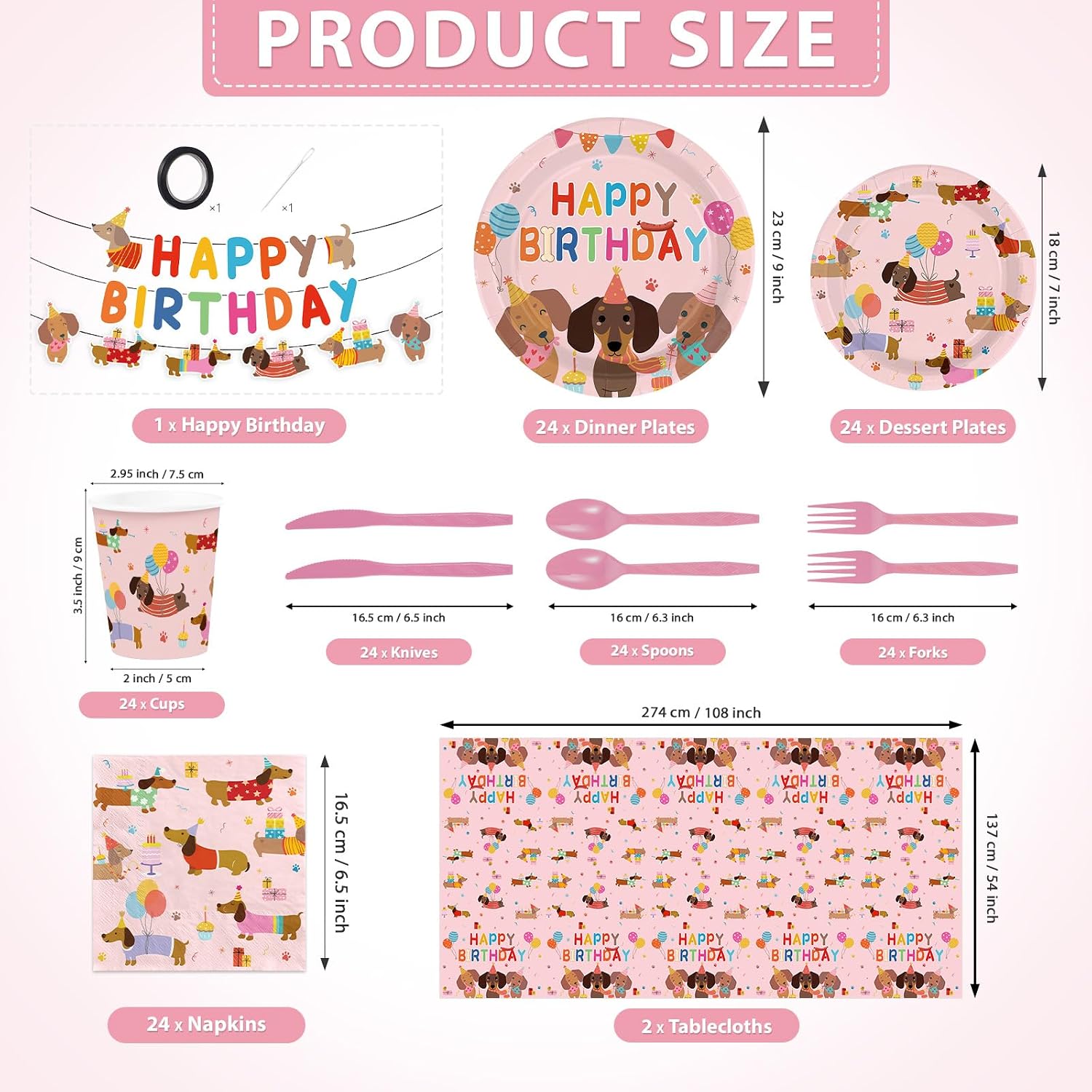 171Pcs Dachshund Dog Birthday Party Decorations Serves 24 - Grencian