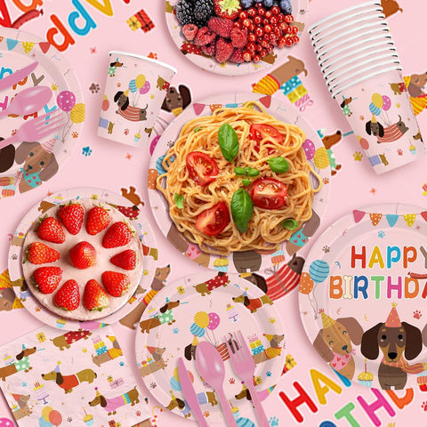 171Pcs Dachshund Dog Birthday Party Decorations Serves 24 - Grencian