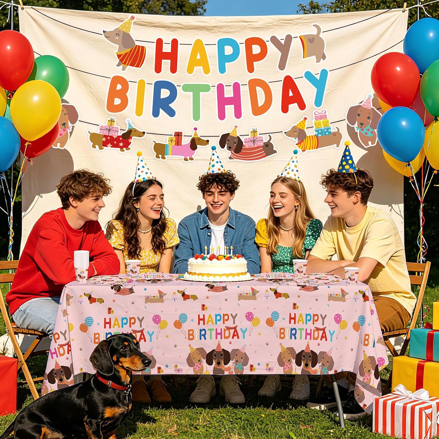 171Pcs Dachshund Dog Birthday Party Decorations Serves 24 - Grencian