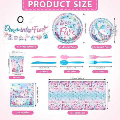 171Pcs Dive Into Five Mermaid 5th Birthday Party Decorations Serves 24 image 2