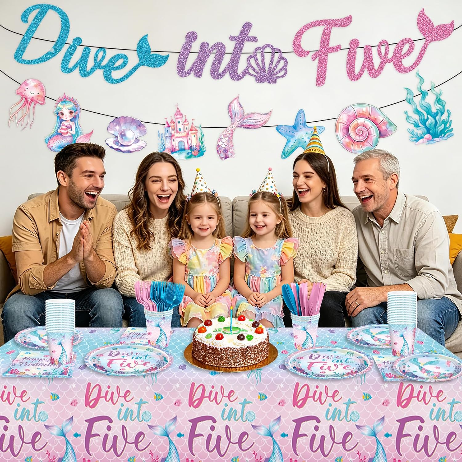 171Pcs Dive Into Five Mermaid 5th Birthday Party Decorations Serves 24 image 4