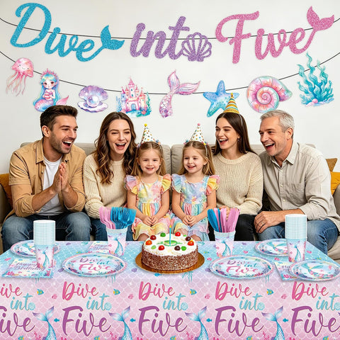 171Pcs Dive Into Five Mermaid 5th Birthday Party Decorations Serves 24 image 4