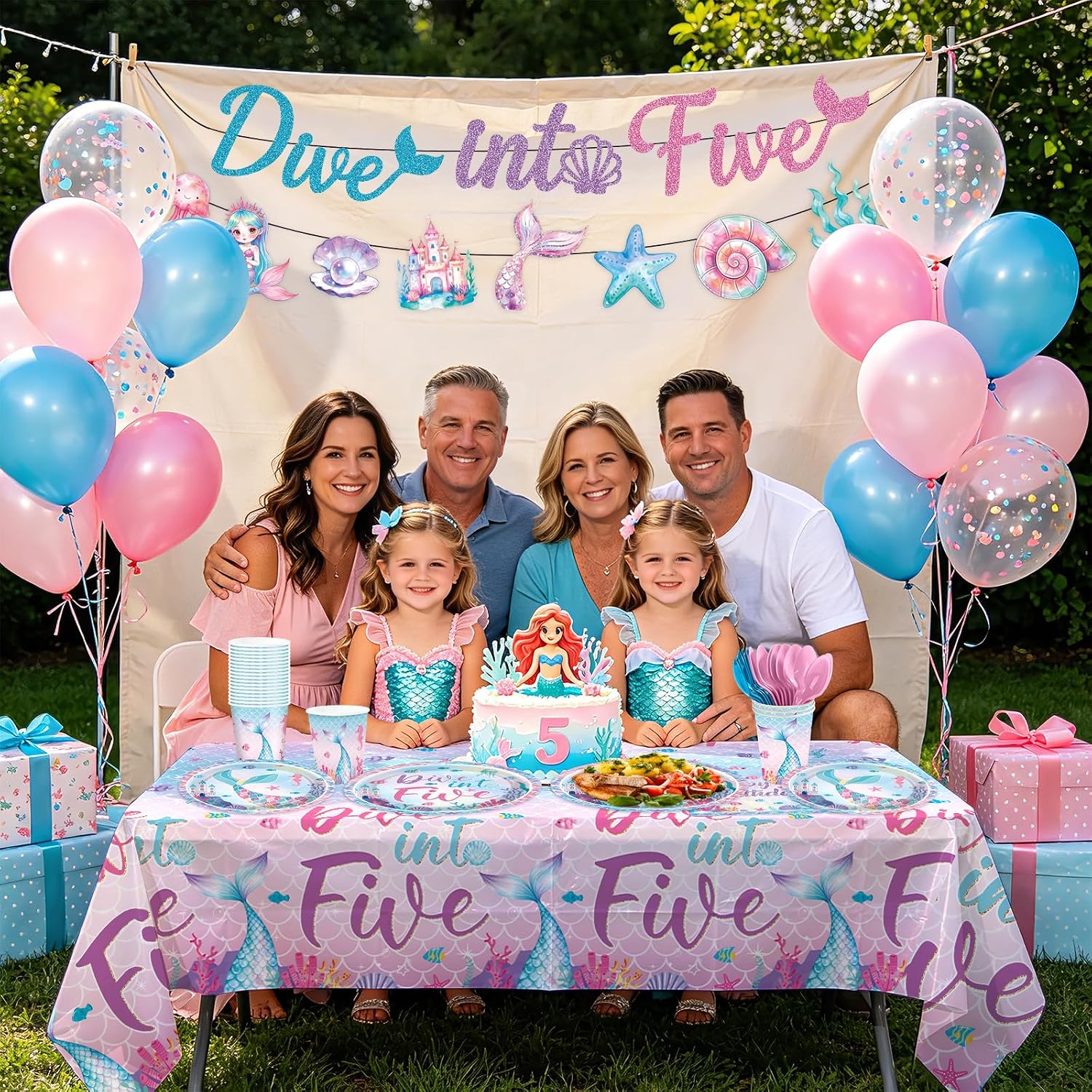 171Pcs Dive Into Five Mermaid 5th Birthday Party Decorations Serves 24 image 5