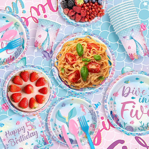 171Pcs Dive Into Five Mermaid 5th Birthday Party Decorations Serves 24 image 6