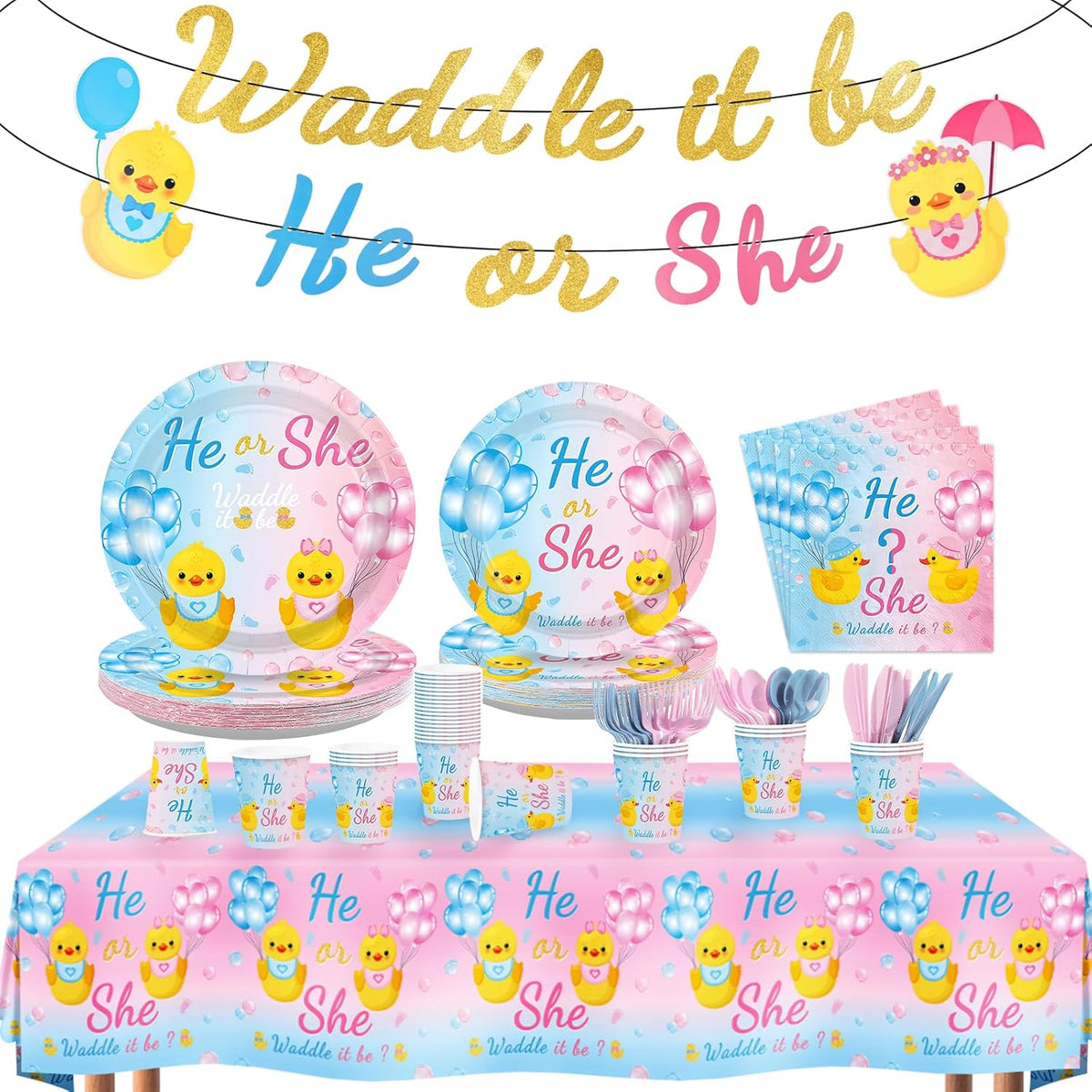 171Pcs Duck Gender Reveal Party Decorations Waddle It Be Serves 24 image 1
