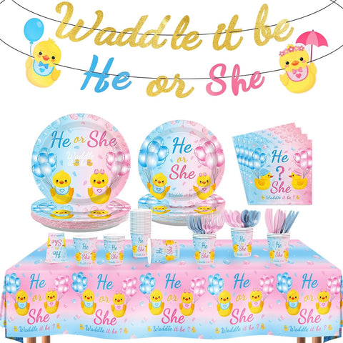 171Pcs Duck Gender Reveal Party Decorations Waddle It Be Serves 24 image 1