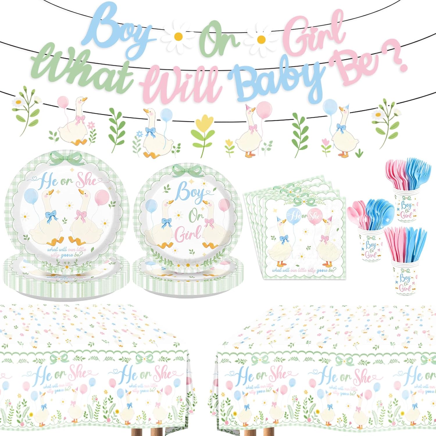 171Pcs Green Goose Gender Reveal Party Decorations Serves 24 image 1