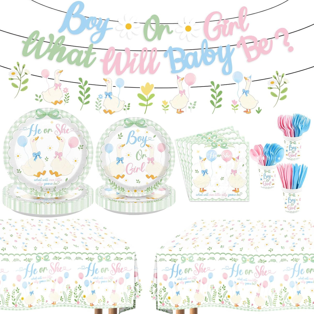 171Pcs Green Goose Gender Reveal Party Decorations Serves 24 image 1
