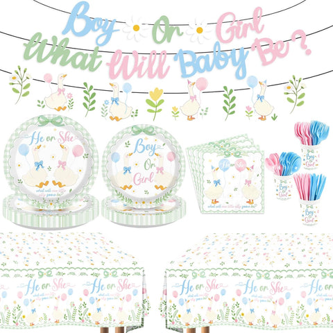 171Pcs Green Goose Gender Reveal Party Decorations Serves 24 image 1