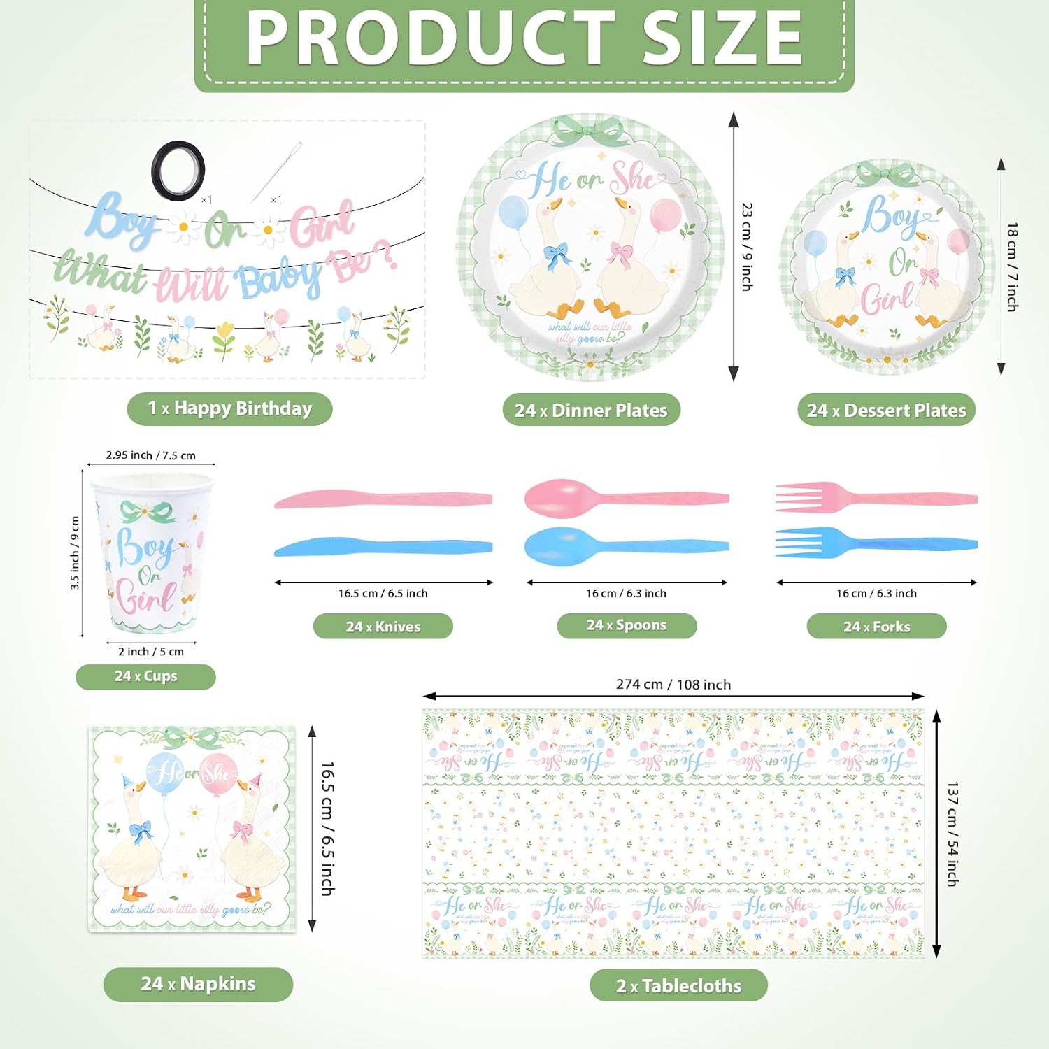 171Pcs Green Goose Gender Reveal Party Decorations Serves 24 image 2