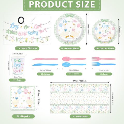 171Pcs Green Goose Gender Reveal Party Decorations Serves 24 image 2