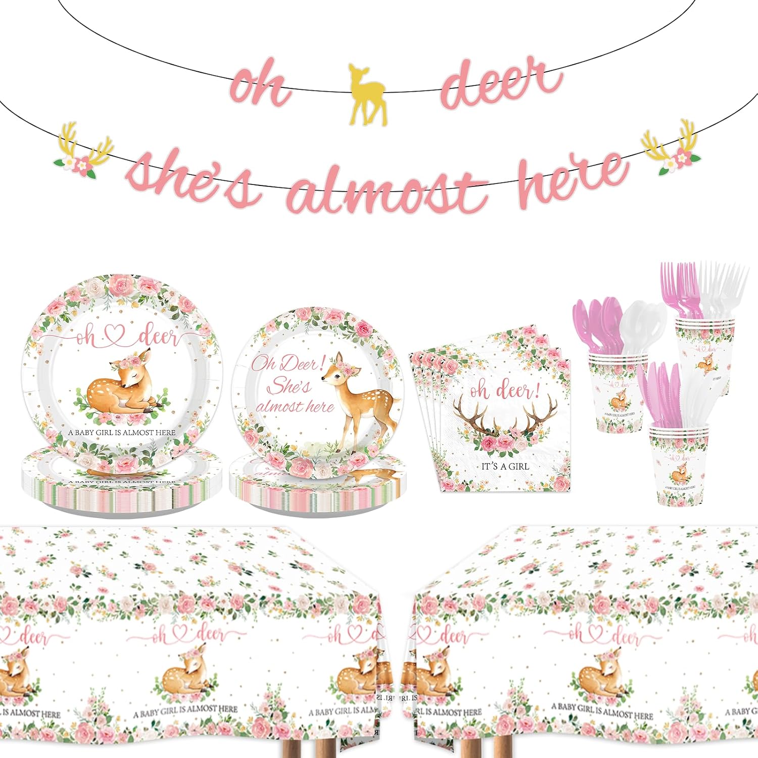 171Pcs Oh Deer Baby Shower Party Decorations Tableware Serves 24 image 1