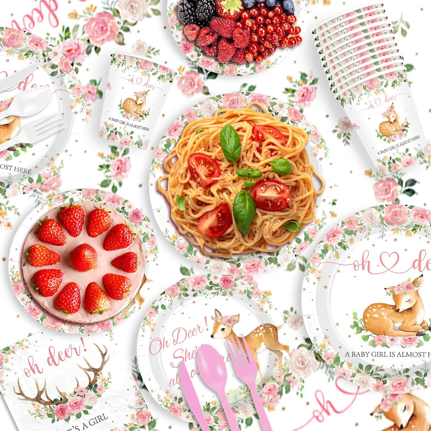 171Pcs Oh Deer Baby Shower Party Decorations Tableware Serves 24 image 4