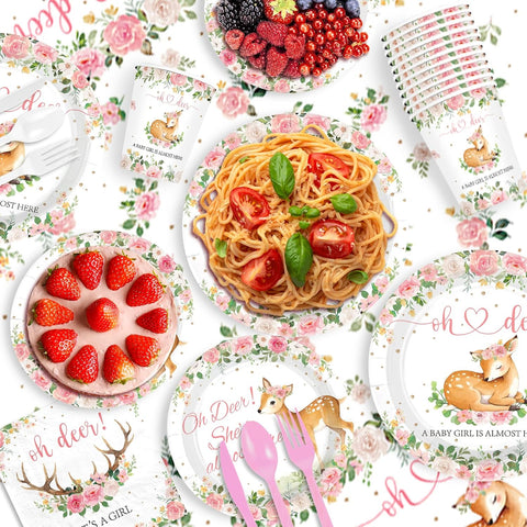 171Pcs Oh Deer Baby Shower Party Decorations Tableware Serves 24 image 4