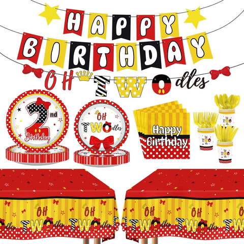 171Pcs Red Cartoon Mouse 2nd Birthday Party Decorations Serves 24 image 1